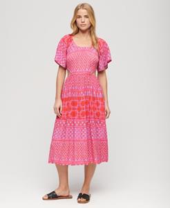 Superdry Vrouwen Midi-jurk met Print en Uitsnijding Roze