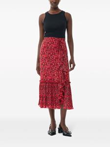 GANNI Midi-rok met bloemenprint en ruches - Rood