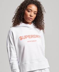 Superdry Vrouwen Korte, Ruimvallende Core Sport Hoodie Wit