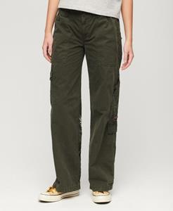 Superdry Vrouwen Cargobroek met Lage Taille en Borduursel Groen