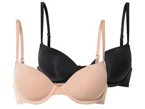 esmara 2 dames beugel bh's (85C, Zwart/beige)