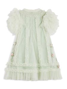 MAISON AVA floral-appliqué ruffled dress - Groen