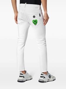 Philipp Plein heart-appliqué low-rise skinny jeans - Wit