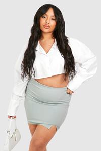 Boohoo Plus Bengaline Mini Rokje Met Split, Sage