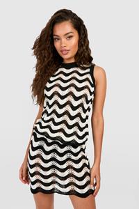 Boohoo Gehaakt Gebreid Zig Zag Mini Rokje, Black