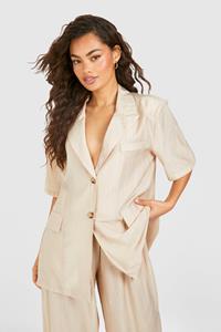 Boohoo Gekreukelde Blazer Met Textuur En Korte Mouwen, Taupe