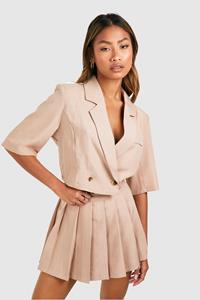 Boohoo Linen Look Boxy Crop Blazer, Camel