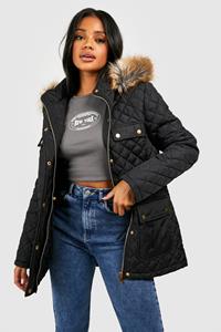 Boohoo Parka Jas Met Faux Fur Zoom, Black