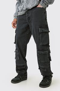 Boohoo Tall Baggy Acid Wash Gebleekte Cargo Jeans, Charcoal