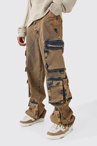 Boohoo Tall Baggy Acid Wash Gebleekte Cargo Jeans, Antique Wash