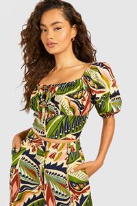 Boohoo Boheemse Linnen Look Crop Top, Black