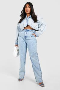 Boohoo Plus Pleated At Waist Roll Hem Mom Jeans, Acid Wash Light Blue