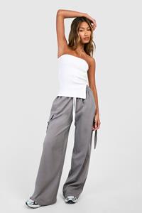Boohoo Contrasterende Wide Leg Cargo Broek Met Touwtjes, Grey