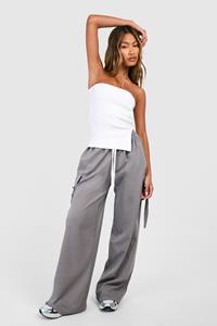 Boohoo Contrast Draw Cord Wide Leg Cargo Trouser, Grey