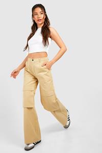 Boohoo Wide Leg Cargo Broek Met Zak Detail, Stone