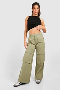 Boohoo Wide Leg Cargo Broek Met Zak Detail, Sage