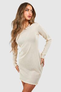 Boohoo Lettuce Hem Sheer Knit Beach Dress, Sand