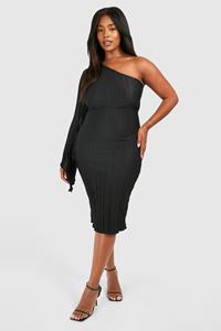 Boohoo Plus Wijde Plisse Midi Jurk Met Cape Mouwen, Black