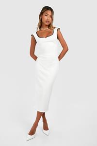 Boohoo Lace Rose Trim Cap Sleeve Midaxii Dress, White