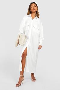 Boohoo Linen Midaxi Utility Shirt Dress, White