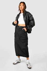 Boohoo 2-In-1 Cargo Maxi Rok Met Rits Detail, Black