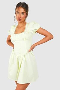 Boohoo Melkmeisjes Mini Jurk Met Pofmouwen, Lemon