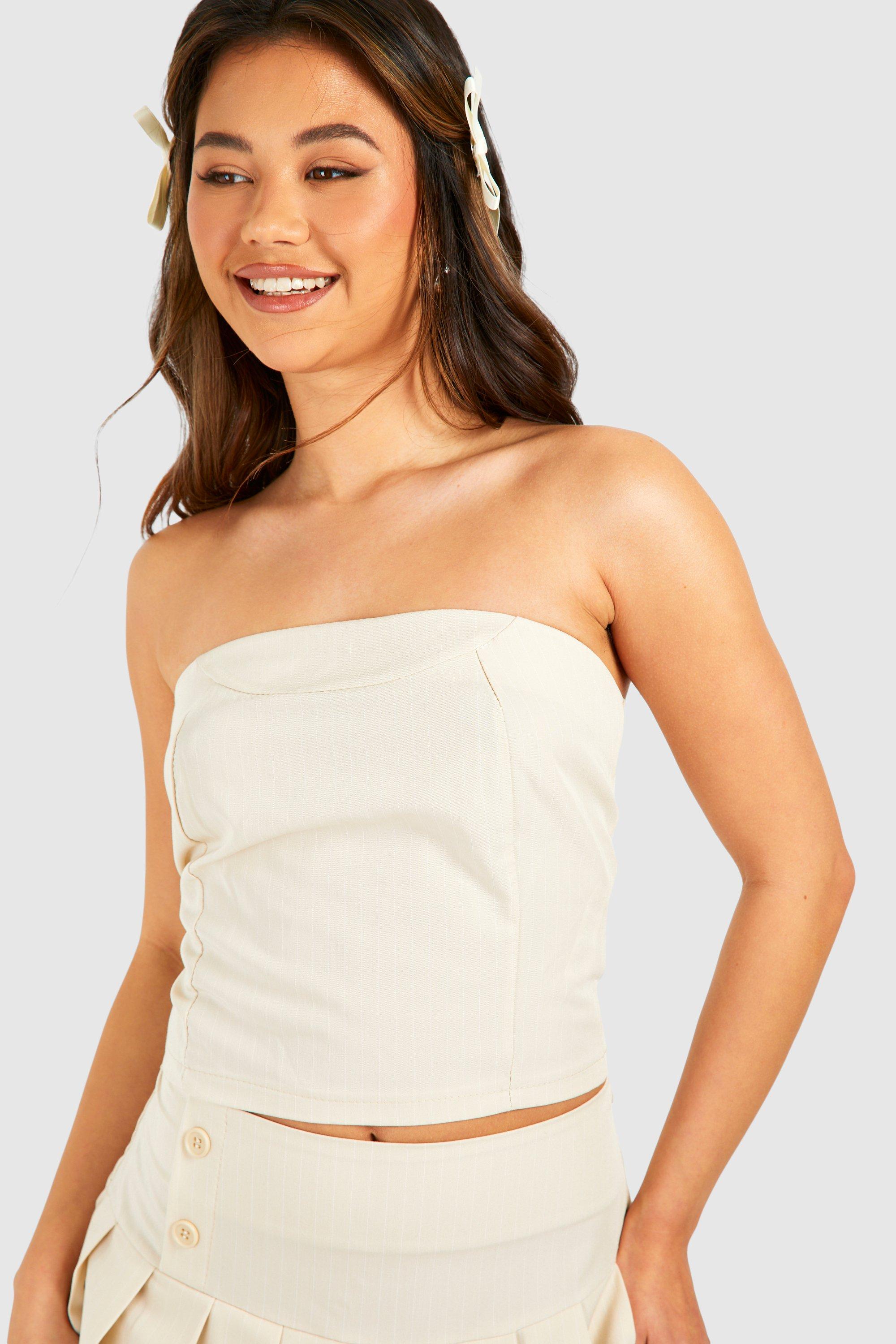Bandeau Top Met Krijtstrepen En Naaddetail, Sand