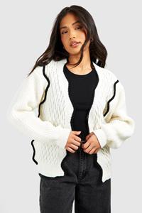 Boohoo Petite Cardigan Met Geribbelde Zoom, Ivory