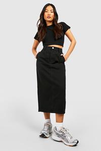 Boohoo Petite Midaxi Spijkerrok, Black