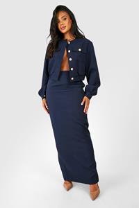 Boohoo Maxi Rok Met Split En Rug Split, Dark Navy