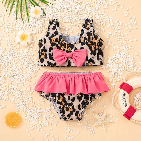 Toy Meisjesbadpak Leuke ademende tweedelige meisjestankiniset met luipaardprint en strikknoop voor de zomer