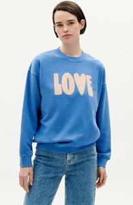 Thinking mu Damen vegan Pullover Liebe Ecru Blau