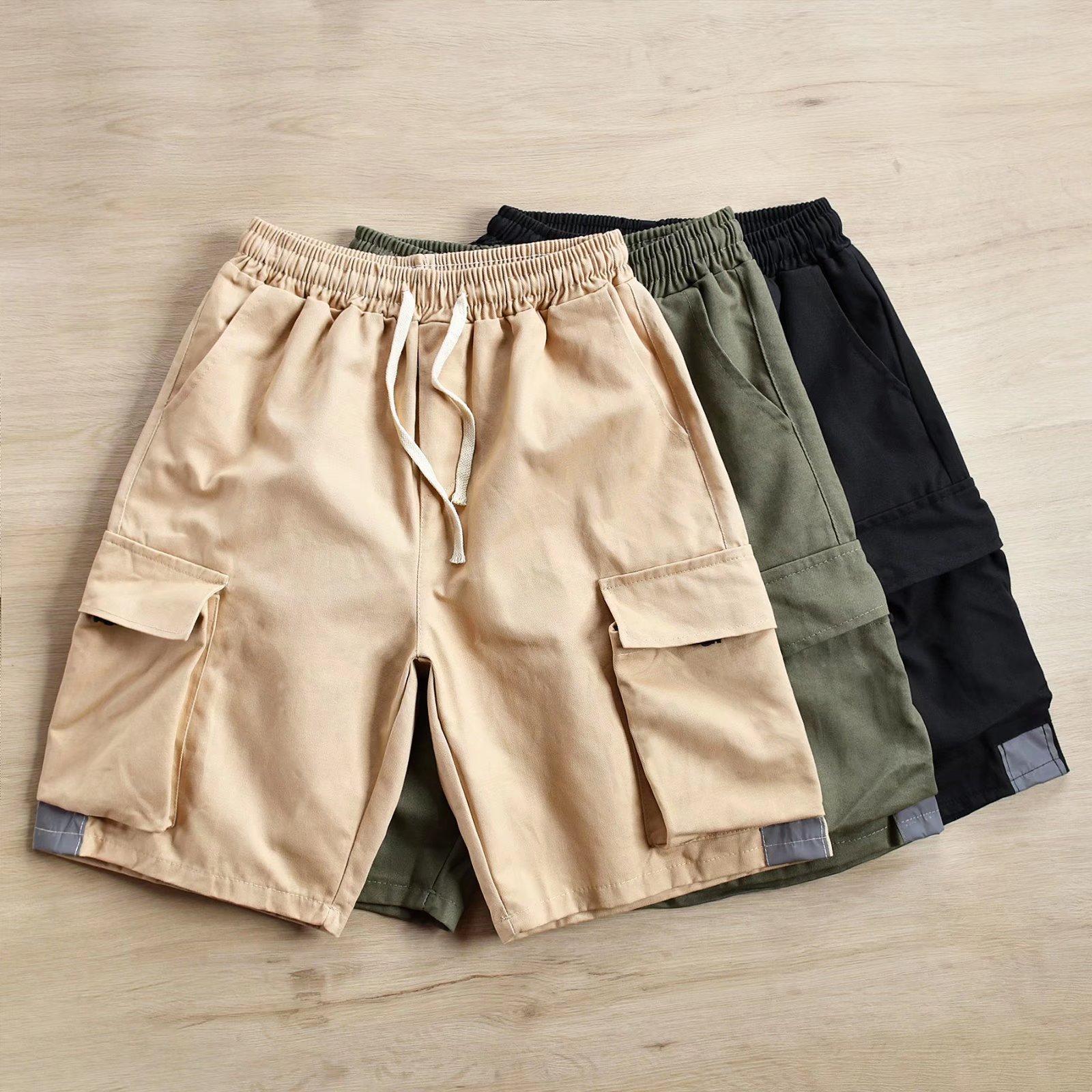 Zhuoneng Clothing Summer Solid Color Workwear Shorts Large Loose Pockets Straight Wide-Leg Pants Fifth Pants Men's Sports Shorts