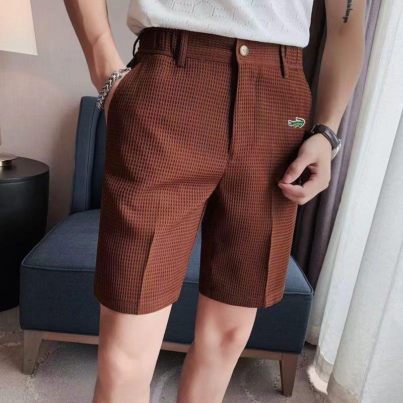 CARTELO Waffle Style Suit Shorts for Men's 2024 Spring/summer Embroidered Thin Casual Suit Pants, Cool Five Point Middle Pants