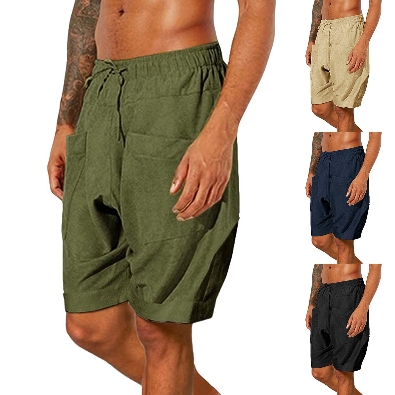 Great home Linen Clothing For Men Easy Bodybuilding Motion Pants For Men Linen Pocket Color  Shorts