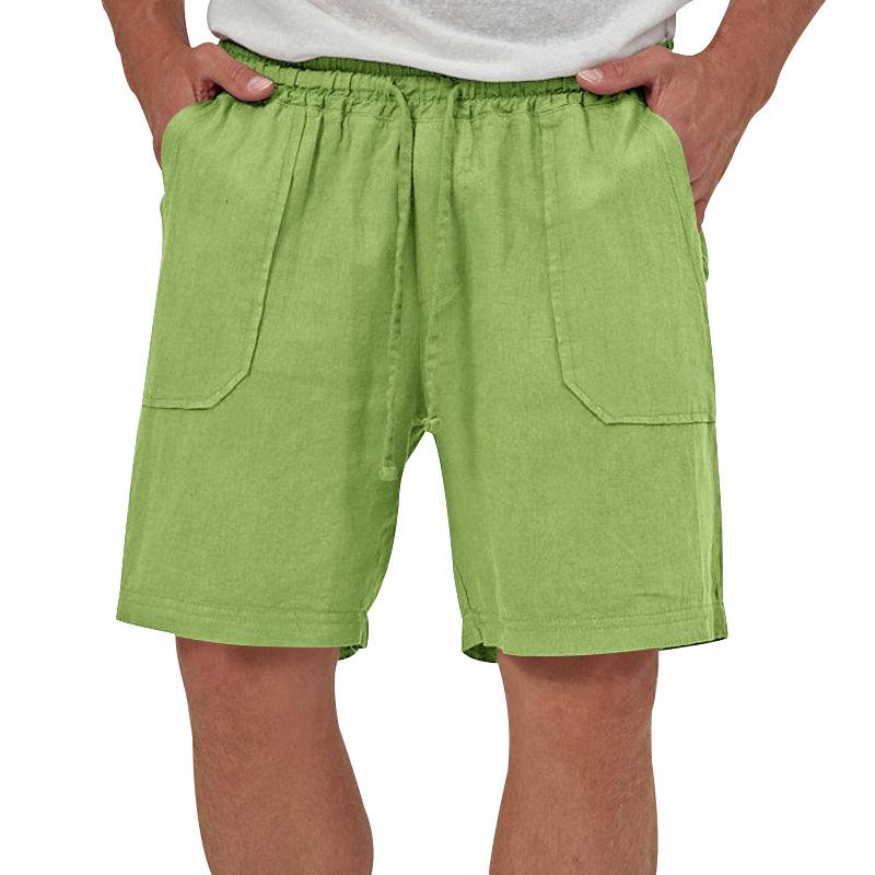 WowClassic Summer Solid Cotton Linen Men's Shorts Elastic Waist Short Pants Black White Slim Beach Sandwich Trousers