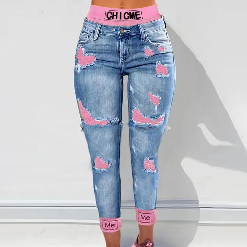 Mille Spring Ladies Fashionable Casual Distressed Cropped Jeans