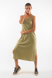 RAVENS VIEW IBIZA Damen vegan Kleid Ärmellos Uma Dunkel Aloe Grün