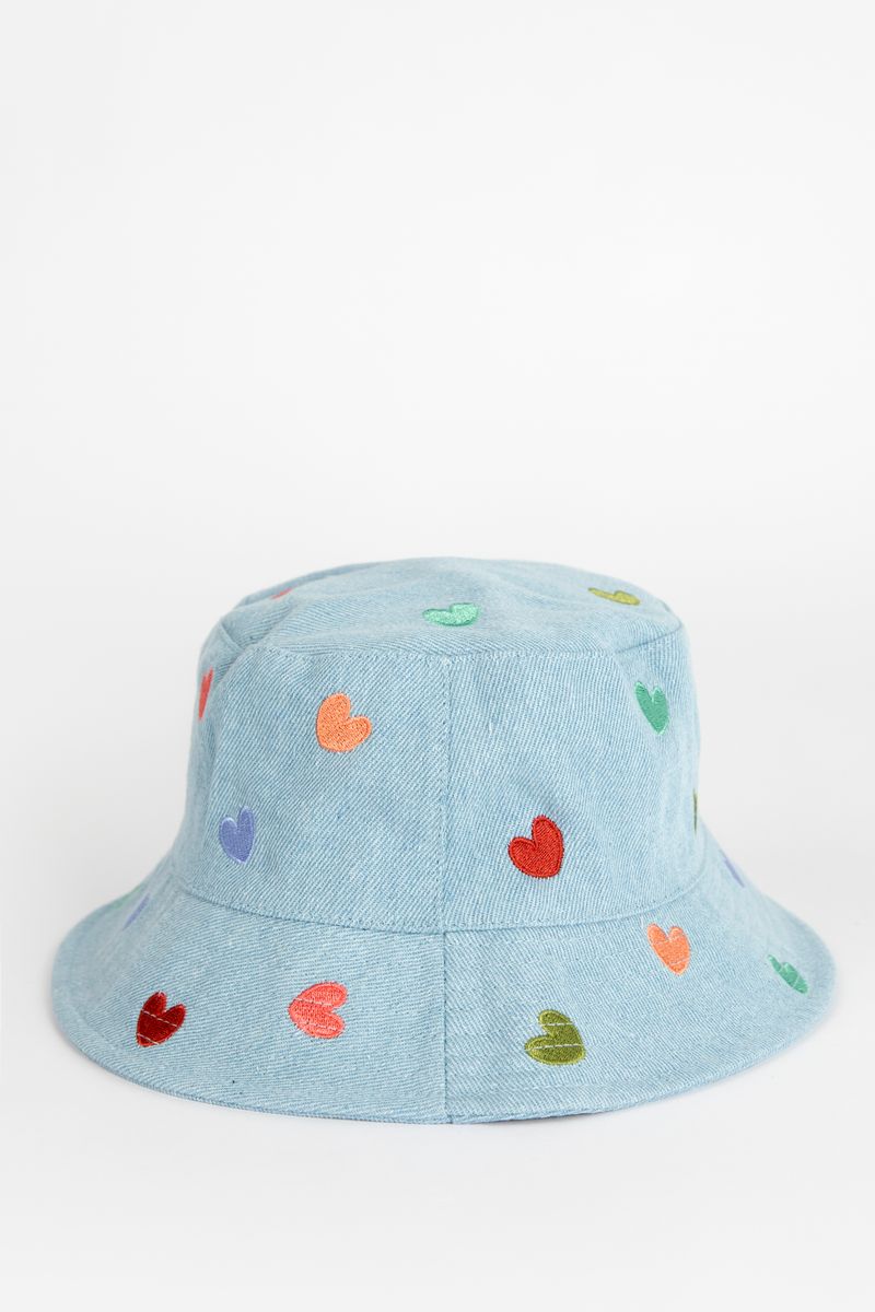 Sissy-Boy Denim Bucket Hat Met Hartjes Embroidery