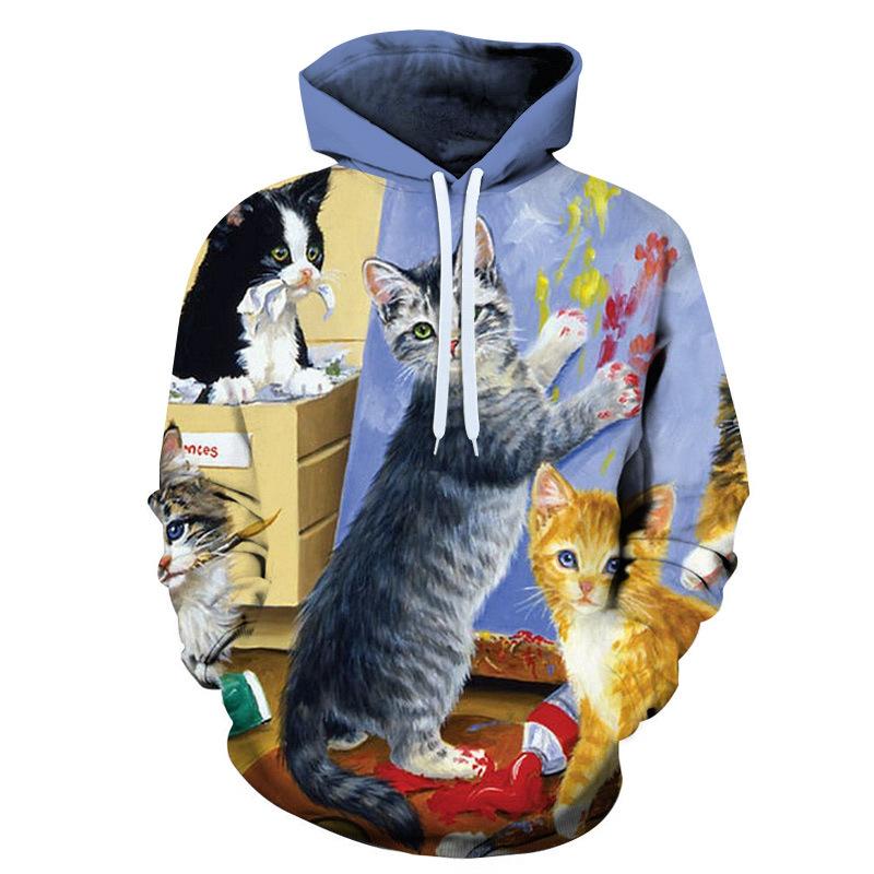 TSBABY Mode nieuwe lente en herfst heren 3D-print schattige kat hoodie herenpersoonlijkheidsjas