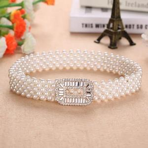 MTMA Elegante Vrouwen Parel Taille Riem Elastische Gesp Parelketting Riem Vrouwelijke Meisjes Jurk Kristal Band Parel Elastische Riem Luxe Merk wit