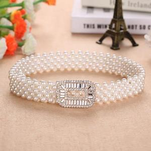 MTMA Elegant Women Pearl Waist Belt Elastic Buckle Pearl Chain Belt Female Girls Dress Crystal Strap Pearl Elastic Belt Luxury Brand