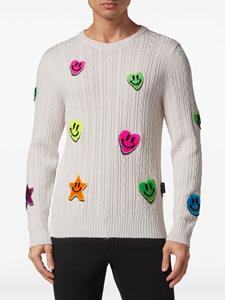 philippplein Philipp Plein Kabelgebreide trui - Wit