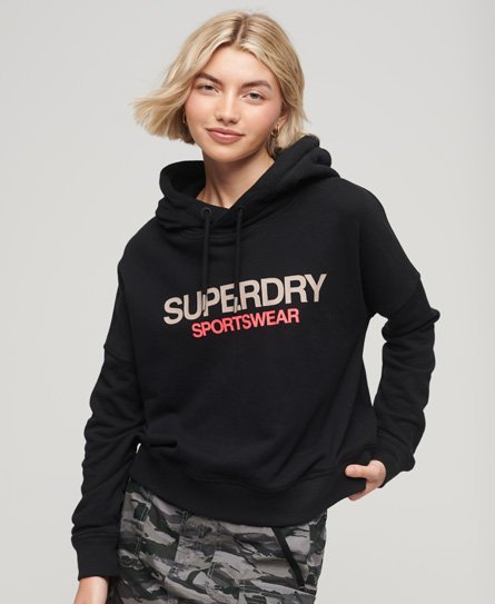 Superdry Vrouwen Sportwear Logo Boxy Hoodie Zwart