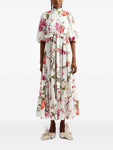 Erdem Geplooide seersucker jurk met bloemenprint - Beige