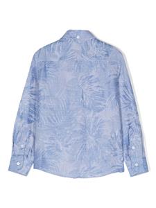 brunellocucinellikids Brunello Cucinelli Kids Katoenen-linnen shirt met palmboomprint - Blauw