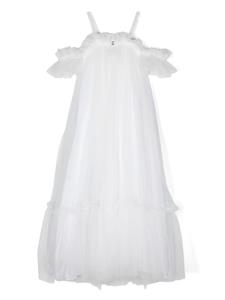 Ermanno Scervino Junior floral-appliqué tulle dress - Wit