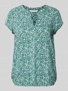 TOM TAILOR Blusenshirt Gemusterte Kurzarm Bluse V-Ausschnitt Top aus Viskose 5308 in Mint