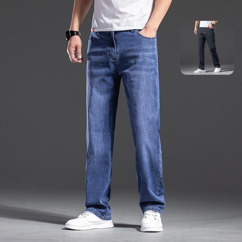 Cream of the crop Summer jeans men's mid-waist straight loose thin section men's denim trousers business youth cotton elastic casual men's trousers