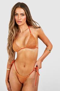 Boohoo Gebreide Driehoekige Bikini Set, Caramel